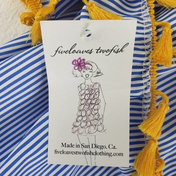 Fiveloaves Twofish Dress Girls M Pineapple Catalina Tasseled Blue White Yellow - Picture 5 of 8